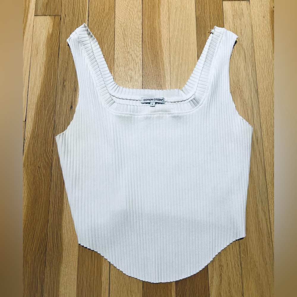 Cotton Citizen Ribbed White Crop Tank Top. Size Large